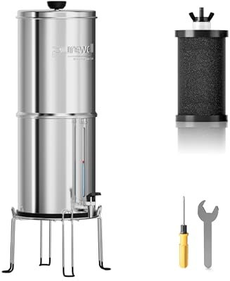 Purewell 4-Stufiges Schwerkraft-Ultrafiltrations-Wassersystem, EU 98/37/EC-Zertifiziert, 304 Edelstahl Arbeitsplatten System mit 1 Elementen und Halterungen, Reduziert Fluorid und Chlor 3,8 Litres