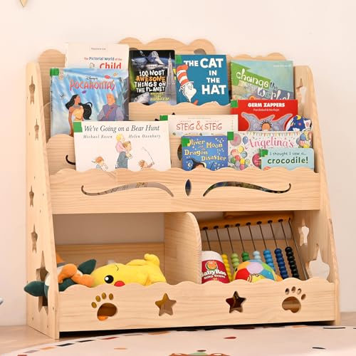Kinder-Bücherregal und Spielzeugaufbewahrung, Kleinkind-Bücherregal für Zimmer, multifunktionale Aufbewahrung, Organisation, Montessori-Bücherregal für Kinderzimmer