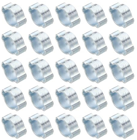 PATIKIL 50 Pcs 9-11mm Collier de Serrage à Double Oreille, Anneaux de Sertissage de Clip Torique en Acier Galvanisé pour Connexions de Raccords Tubes Essence Carburant, Ton Argenté
