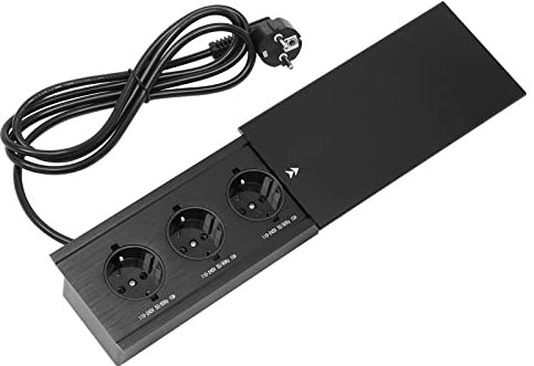Enchufe empotrado, regleta empotrable con 3 orificios para enchufes, cable de 1,8 m, diseño de tapa deslizante oculta, para escritorio, cocina, oficina