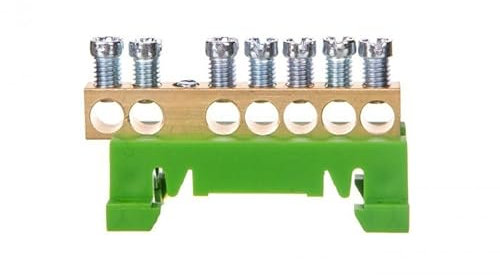 Bornier de terre IP00 vert 7 bornes pour câble de 1,5 à 16mm² - rail DIN - MOREK