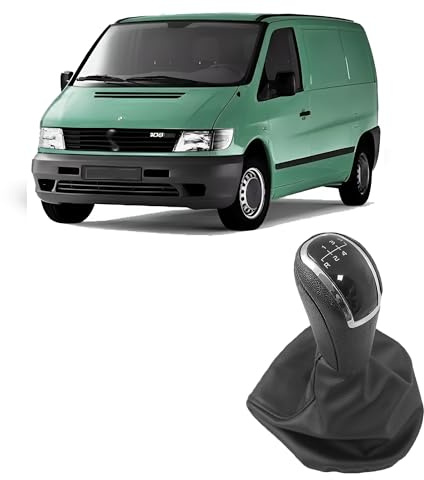 Rumplex Schaltknauf 5 Gang Schaltknüppel Schaltsack Schaltmanschette Schalthebel Abdeckung Schwarz Manuell PU Leder Kompatibel mit Mercedes-Benz Vito W638 1996-2000