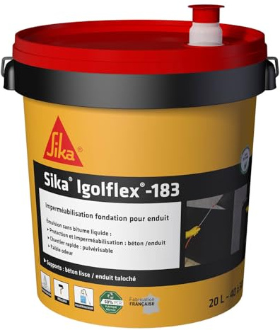SIKA - Complément d'imperméabilisation des fondations - Sika Igolflex-183, Noir - Revêtement sans bitume liquide - Protection des murs de fondation - Prêt à l'emploi - Pulvérisable - 20L