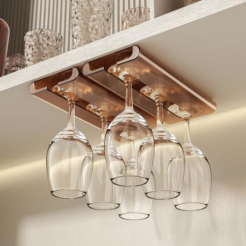 Vaisoeny Support verre a pied suspendu, Lot de 2 porte verres suspendu, installation sans perçage, range verre suspendu pour cuisine et bar (Ambre)