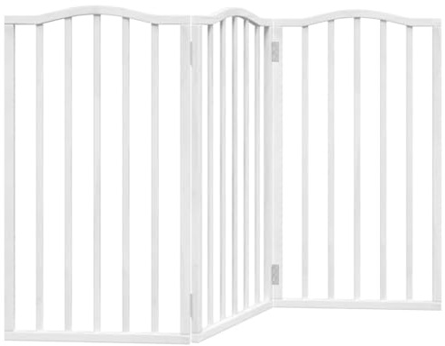 vidaXL White Poplar Wood Dog Gate - Foldable 3 Panels Pet Barrier for Small/Medium Dogs - No Installation Required ```