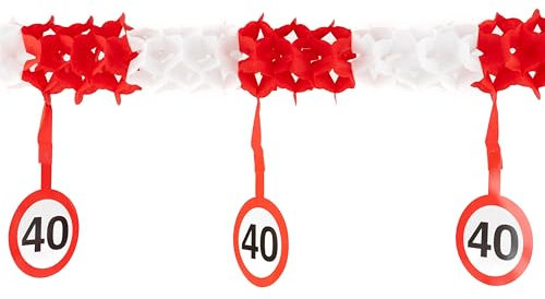 40 Geburtstag Deko Girlande Verkehrszeichen rot/weiß - Originelle Geburtstagsdeko 40 für einen gelungenen 40 Geburtstag Frauen oder Männer - Tiwoca