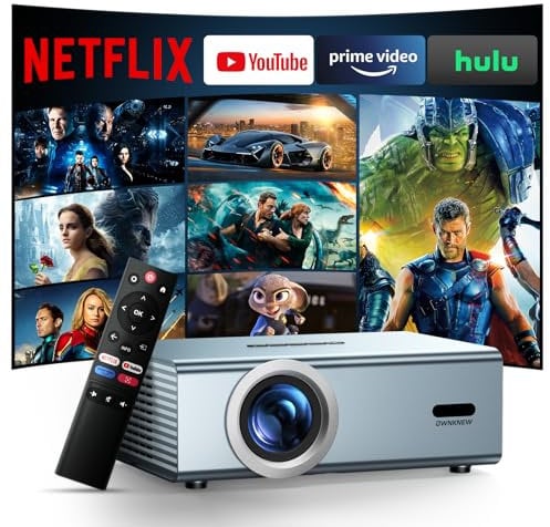 OWNKNEW Netflix Official & Dolby Audio 4K Projector, WiFi 6 & Bluetooth 5.3, Electric Focus & Keystone, 22000L, Grey (Silver Grey), LED, HDMI, USB, AV, Remote Control
