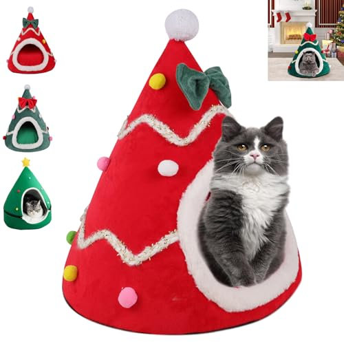 Arbre À Chat Sapin De Noël, Lit Boule De Noël Pour Chat, Tunnel Chat Sapin,Tunnel Chat Noel, Sapin De Noel Arbre À Chat, Maison Pour Chat En Forme D'arbre De Noël, Animaux De Compagnie Chat Grotte Nid