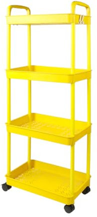 Rollwagen mit Rollen, mehrlagig, Bücherregal, Aufbewahrungsregal, Schieberegale, Küche, Badezimmer, Wäsche, kleiner Raum, Lösungen, Badezimmer-Aufbewahrungsregale (4 Etagen, gelb)