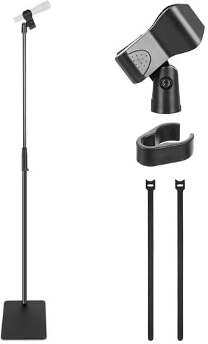 PYLE Pied de Micro à Base Carrée – Support Micro Réglable de 92 à 161 cm, Base Lourde en Fonte, Clip Micro Inclus, Adaptateur Universel 5/8, Fixation de Câble, Pour Studio et Scène
