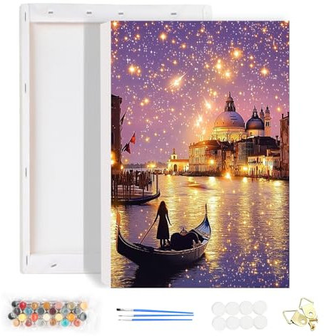 HEIBAGO Peinture Numero Adulte avec Cadre pour Adults, Rivière Kits de Peinture par Numéros pour Débutant, DIY Étoilée Peinture à l'huile par Numéros Kits pour la Décoration Intérieure Maison,20x30cm