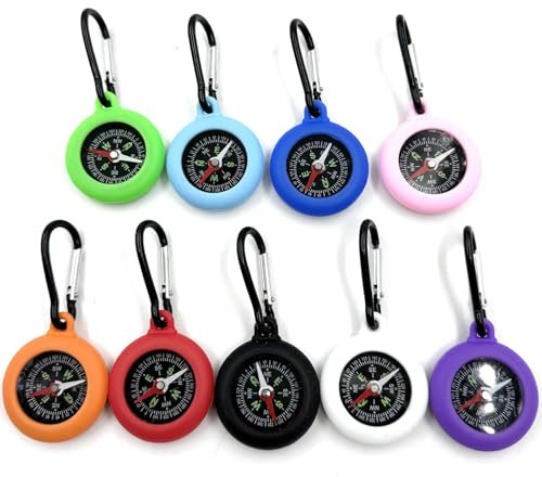 Cveenk 9 Stück Mini Kompass Kinder, Schlüsselhalter mit Kompass und Karabiner, Tragbar Wasserdichter Schlüsselanhänger Compass Anhänger für Outdoor Ferienlager Camping Wandern Reisen (Mehrfarbig 9)
