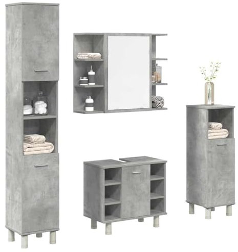 Emmtore 4-TLG. Badmöbel-Set Betongrau Holzwerkstoff,Badmöbelset, Badezimmerschrank, Unterschrank Bad, Badmöbel, Unterschrank Badezimme
