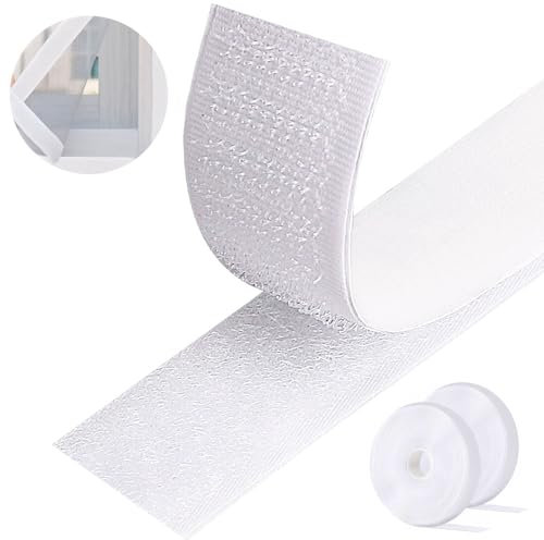 Zyluniy Feltro Adesivo Forte 8M, Biadesivo Sistema Di Fissaggio Hook Loop Autoadesivo, 20mm Larghezza Feltrini Adesivi Forte per Cucire, Lavori di Casa, Fai da Te, Lavori Manuali, Bianco