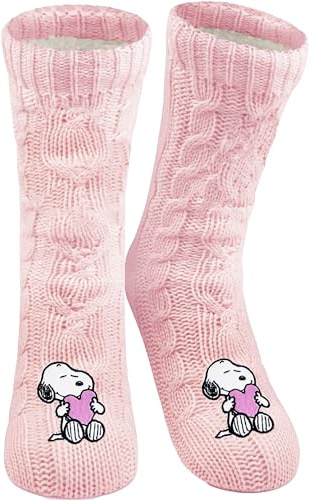 United Labels The Peanuts Snoopy Kuschelsocken für Damen, Rosa, flauschige Stoppersocken, warme Socken, Hüttensocken