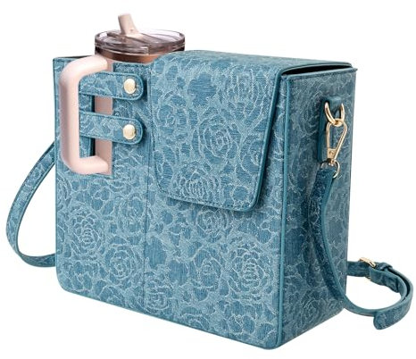 NZWBSHSSP Stanley Cup Purse Water Bottle Bag Stanley Cup Holder Bag with Shoulder Strap Outdoor Portable PU Crossbody Bottle Holder for Camping Hiking(Blue)