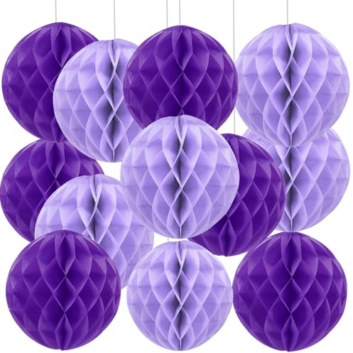 We Moment Zone 12 Stück Violett Papier Wabenbälle,Seidenpapier Honeycomb Balls for Violett Party Dekoration(6inch，10inch)