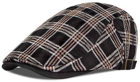 YAMEIZE Retro Plaid Herren Flat Cap - Hut Bäcker Junge Ivy Schiebermütze Trendiger Taxifahrer Baskenmütze Peaky Cotton Driving