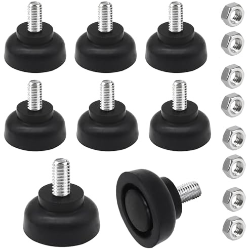 TFLPUO Lot de 8 tampons en caoutchouc M8 - Pieds réglables à visser - Pieds de réglage M8 x 30 mm - Pieds avec écrous - Amortisseur de chocs et antidérapants pour meubles, tables, chaises, canapés