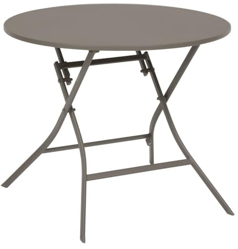 Hespéride - Table de Jardin Pliante Ronde Greensboro 4 Places Café - Acier Antirouille Renforcé - Mobilier pour Jardin, Balcon, Terrasse