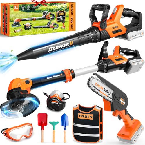 Giochi da Giardino per Bambini, Decespugliatore Giocattolo & Tagliaerba Bambini & Soffiatore Foglie con Suoni, Regalo Bambino 3-5 Anni Maschio Giochi per Bambini da Esterno