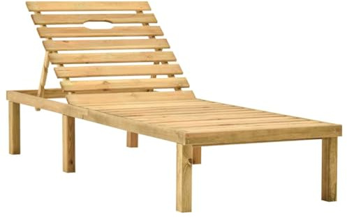 Fisinber Lettino da giardino in legno di pino impregnato, schienale regolabile, comodo lettino relax per giardino, terrazza e balcone, 200 x 70 cm