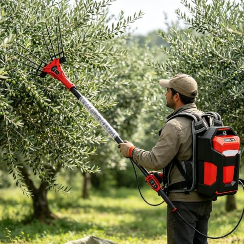 Sushangmao Abbacchiatore Elettrico per Olive, Raccoglifrutta Elettrico, Macchina Raccogli Olive con 6 Livelli di Vibrazione Regolabili E Manico con Display LED per Olive, Chicchi di caffè 250w