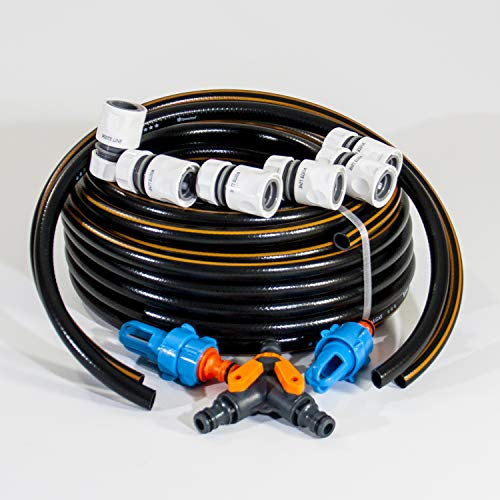 BWB Wasserbett-Befüllset, Schwarz, Vinyl, 20m Schlauch, 2x0.8m Schlauch, 6x Kupplungsstück, Y-Stück mit Hahn, Füll-Entleerungstutzen, Anti-Algen Reiniger, Dual Wasserbettzubehör