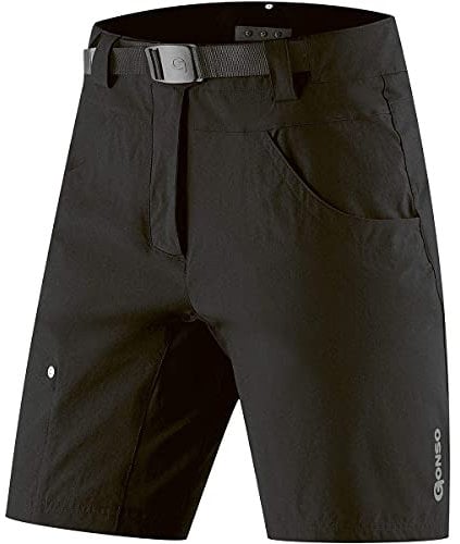 Gonso Mira, Kurze Damen Fahrradhose, 2in1 Bikeshorts mit Stretcheinsatz über dem Gesäß, Einknöpfbare Radunterhose mit Relax Gel Comfort Sitzpolster, Weite Passform, PFC-Frei, Schwarz, Gr: 34