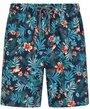 Mountain Warehouse Aruba Printed Mens Swim Shorts - Lightweight Swimming Trunks, Internal Mesh Short Trousers, UV Protect Board Shorts - for Beach, Pool, Surfing Teal (Printed) XS