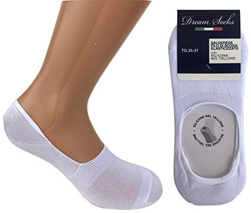 DREAM SOCKS 6 paia calzini invisibili salvapiede con silicone sul tallone,calzini fantasmini traspiranti invisibili in cotone filo di scozia elasticizzato (6 paia BIANCO, 38-40)