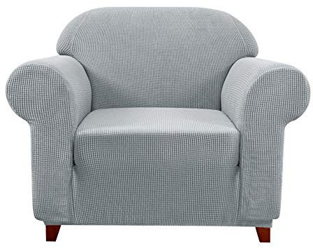 subrtex kariert Sofabezug Sofahusse Sesselbezug Stretchhusse Sofaüberwurf Couchhusse Spannbezug(1 Sitzer,Hellgrau)