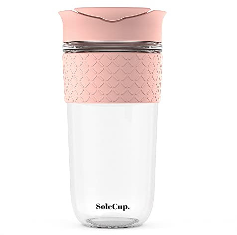 SoleCup. Large Travel Mug - Reusable Insulated Coffee Mug - 18oz/530ml BPA-Free Hot Drink Travel Mug with Lid & Silicone Band (Pink)