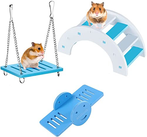 Juguete de Hámster,3 Piezas Accesorios de Hámster Puente de Arcoíris Balancín y Columpio Juguete de Entrenamiento de Jaula de Hámster de Bricolaje para Jaulas para Mascotas Pequeñas