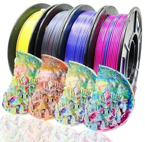 RepRapper Silk PLA Filament Tri-Color 1,75 mm für 3D-Drucker – Mehrfarbige Coextrusion Pink/Blau/Grün, Rot/Gold, Grün/Gelb, Gold/Kupfer/Schwarz – Genauigkeit +/-0,03 mm, 4 x 250 g