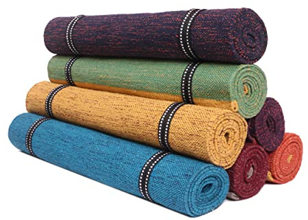 KD Willmax Yogamatte aus Baumwolle, handgefertigt, Bio-Baumwolle, Yoga, Erde, natürliche Elemente, Yoga-Teppich, handgewebt, waschbar, sehr saugfähig, Größe 188x68 cm (Luft – Grau)
