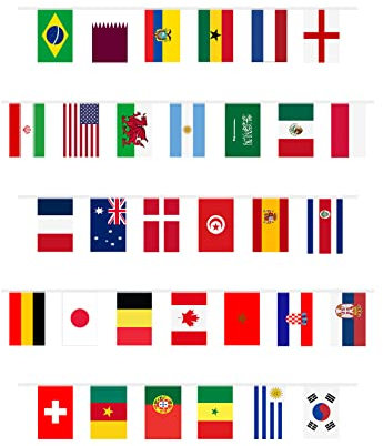 World Cup Bunting 7M 32 Countries Flags World Cup Nylon Flags for Home Bars Football Match Decorations