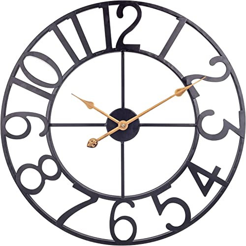 SkyNature Wanduhr Vintage, 47cm Europäische Industrie Groß Dekor Wanduhren, Leise Ohne Tickgeräusch Metall Schwarz Wanduhr, Retro Uhr für Wohnzimmer, Küche, Schlafzimme, Büro