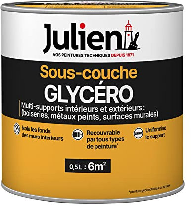 Julien Peinture Sous-Couche - Glycéro Intérieur et Extérieur - pour Pièces Sèches et Humides - Blanc Mat 0,5L