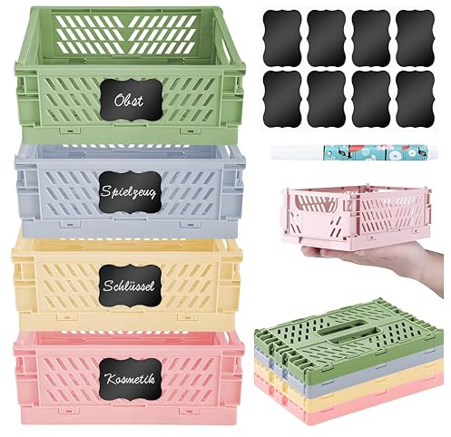 4 Stücke Klappbox Plastik,22*15*8.7cm Mini Klappbox Klein,Klappboxen Faltbar Stabil für Klappkiste Groß,Klappkorb Faltbar,Klappkiste Klein, Klappbox Stabil für Kinderzimmer,Küche,Arbeitszimmer