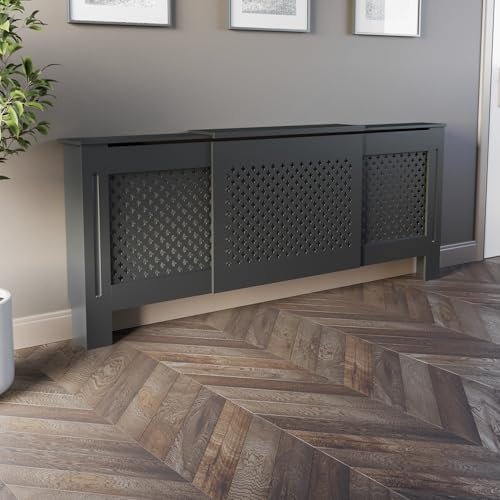 DuraTherm® Radiator Cover Anthracite Grey Painted Traditional Cross Slat Shelves MDF Cabinet Shelf for Radiators, Living Rooms, Bedrooms, Adjustable