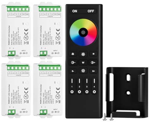 BTF-LIGHTING 5050SMD FCOB COB RGBCCT RF 2.4GHz drahtlose Fernbedienung RC03RFB &4PCS C05RF Tuya Controller Kit 4 Zonen Gruppensteuerung PWM RGBCCT (+ R G B C W) 6pin LED Streifen DC5V DC12V DC24V