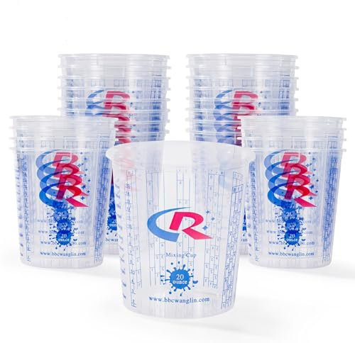 CR CHRWLIN Piant Mixing Cups 36 Pieces Measuring Cups with 12 Lids, Paint Mixing Cups, Precise Measurements in the Ratio 680 ml and 20 oz Plastic Measuring Cups for Paint Resins, Epoxy Resins, Acrylic