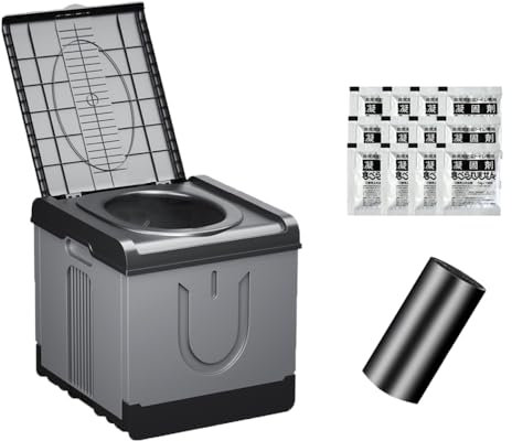 Nomadnia Extra Large Plus Size Big and Tall Portable Toilet, Ideal as Porta Potty for Adults, Camp Toilet, Travel Potty for Car, Trucker or Boat. Poo Gel and Bags Included. Grey Black