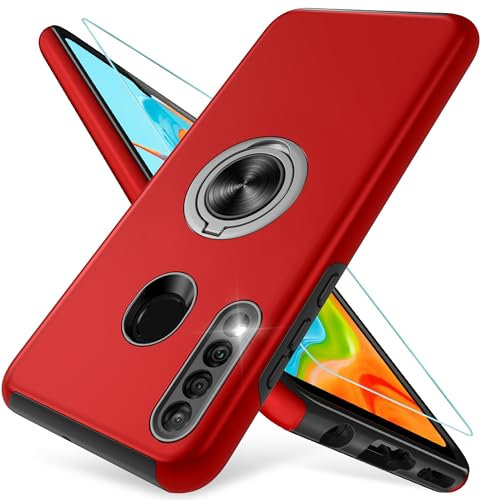 Pilaru Kompatibel mit Huawei P30 Lite Hülle, Eingebetteter 360° Drehbarer Ständer Schutzhülle Starke Stoßfestigkeit Handyhülle Huawei P30 Lite Hülle-Rot