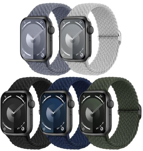 Raradev 5 Pack Braided Band Compatible for Apple Watch Straps Women 40mm 41mm 38mm 42mm 44mm 45mm 46mm 49mm, Breathable Stretchy Elastic Sport Loop for iWatch SE3 Series 11/10/9/8/7/6/5/4/3/2