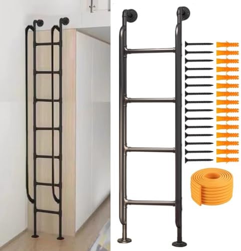 Attic Ladder with Rung Covers, Handrails, Hardware, Window Well Basement Egress Escape Ladders, Bunk Bed Ladder Replacement, Dorm RV Trailer Campers Home (Color : Black, Size : 82i