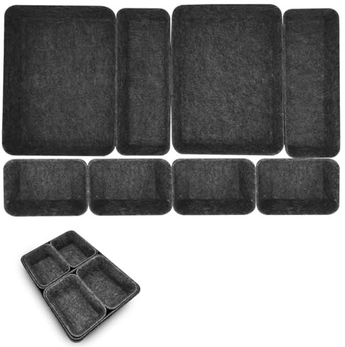 Cbilzxer Schubladen Organizer Filz 8er-Set, Waschbare Filz Organizer für Schminktisch für Selbst gestalten der Schubladen (Dunkelgrau)