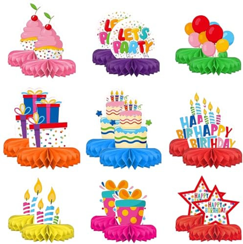 ZHAO GE 18 Stück Wabenbälle Tischdeko Geburtstag, Bunte Happy Birthday Tischdeko, Kindergeburtstage Party Tischdeko, Bienenwabe Mittelstücke Geburtstag für Jungen Mädchen