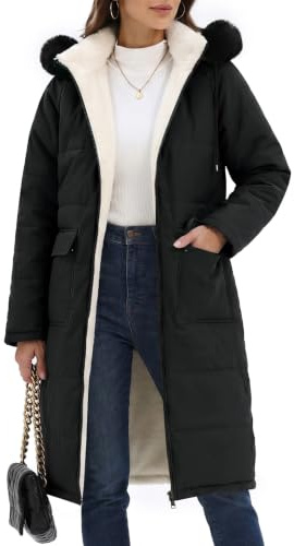 heekpek Manteau Femme Hiver Longue Polaire Veste Blouson Matelassé | Polaire Doublé Manteaux, Épaisse Chaude Blouson, Elégant Zippé Parka Doudoune Coupe Vent, Capuche Amovible